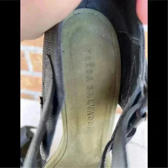 Frēda Salvador Military Green/Black Suede Cage Sandals Size 9 - Picture 4 of 8